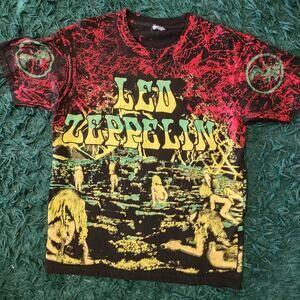 Vintage Led Zeppelin Tie Dye All Over Print Band Tee Grunge Rock L